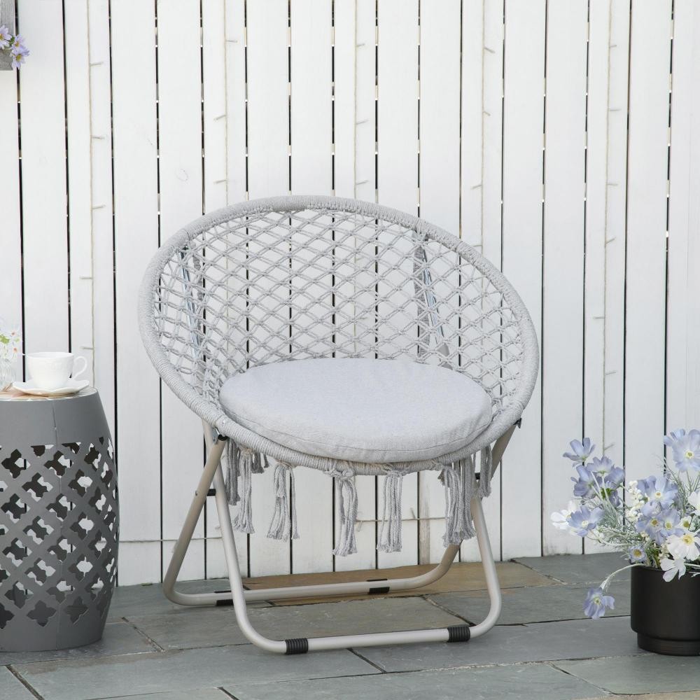 loveuse fauteuil rond de jardin fauteuil lune papasan pliable grand confort macramé coton polyester gris (GiFi-AOS-84B-603V01LG)