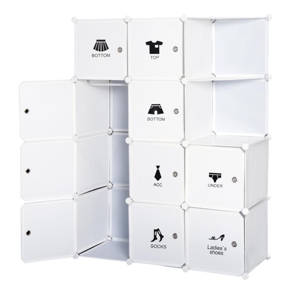armoire penderie cube multi-rangements 10 cubes + 2 étagères + autocollants décoratifs 111l x 47l x 145h cm blanc (GiFi-AOS-831-176)