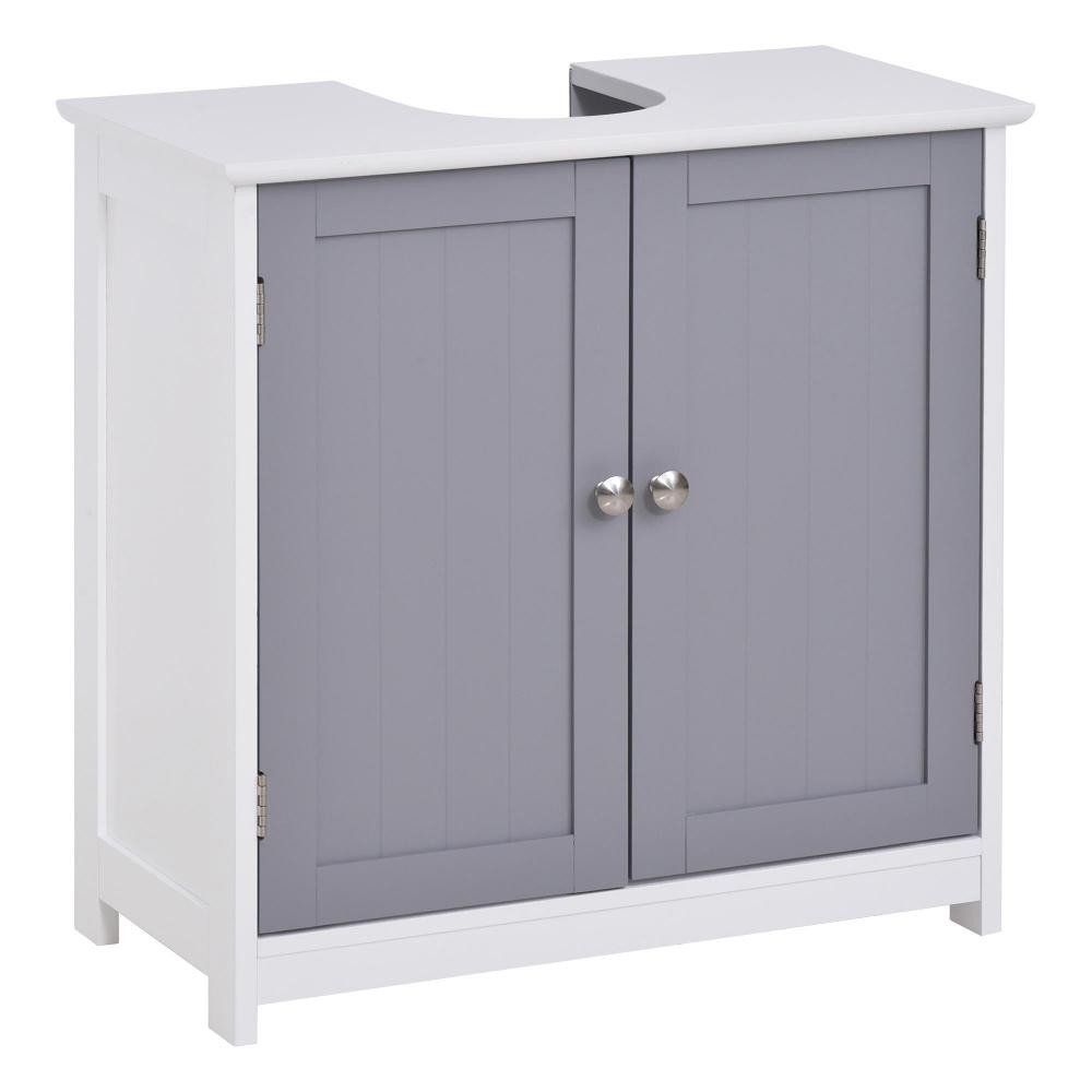 Meuble salle de bain - meuble sous-vasque - placard 2 portes avec étagère -  dim. 60L x 30l x 60H cm - MDF gris blanc - Colonne et meuble de rangement 
