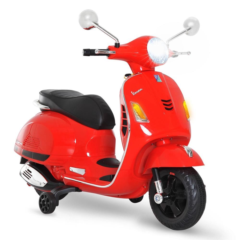 Scooter moto électrique enfants 6 V dim. 102L x 51l x 76H cm musique MP3  port USB klaxon phare feu AR rouge Vespa - Trottinette et véhicule  d'extérieur - Jeux d'exterieur et