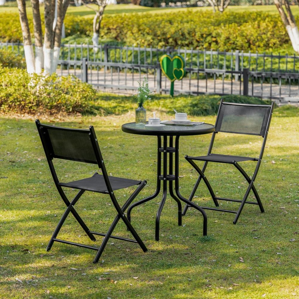 Salon de jardin bistro 2 chaises pliables - table ronde dim. Ø60 x