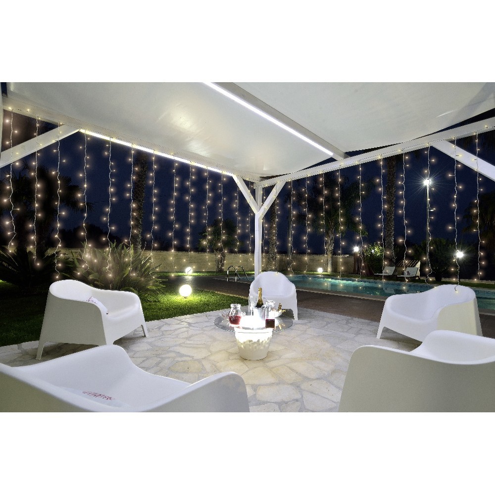 Guirlande rideau solaire 192 LEDs blanc chaud - Décoration solaire et borne  solaire - Luminaire exterieur - Jardin et Plein air