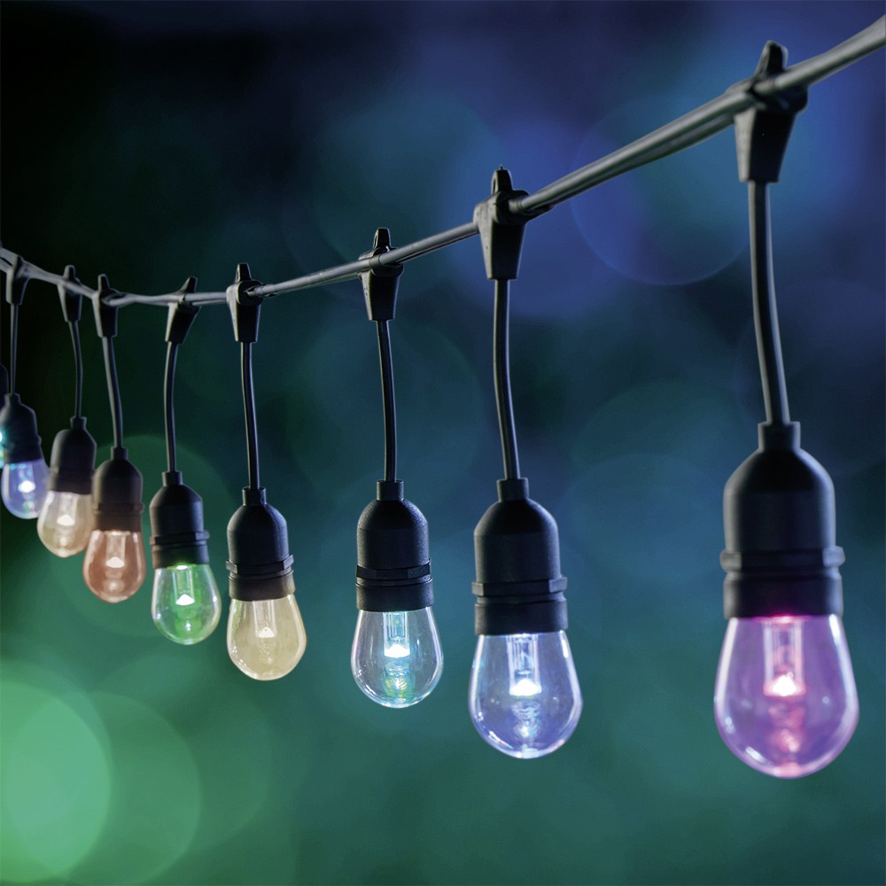Guirlande guinguette ampoule 15 LEDs blanc chaud et multicolore 3,7 m -  Éclairage extérieur - Luminaire exterieur - Jardin et Plein air