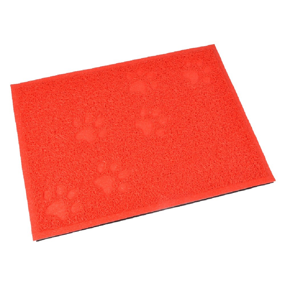 tapis litiere chat pvc uni design patte rouge