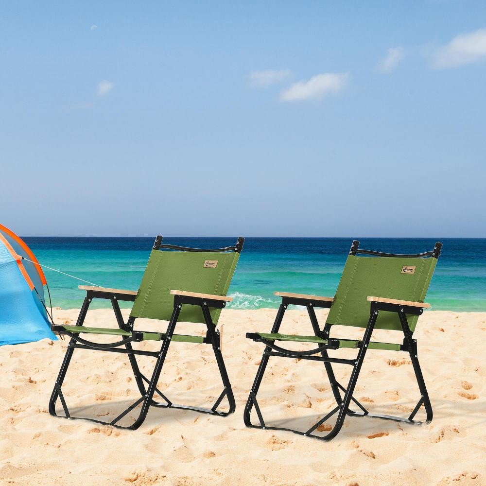 Lot de 2 chaises de plage camping pliantes - structure en aluminium avec  sac de transport - dim. 55L x 55l x 66H cm vert - Meuble de camping -  Equipement camping 