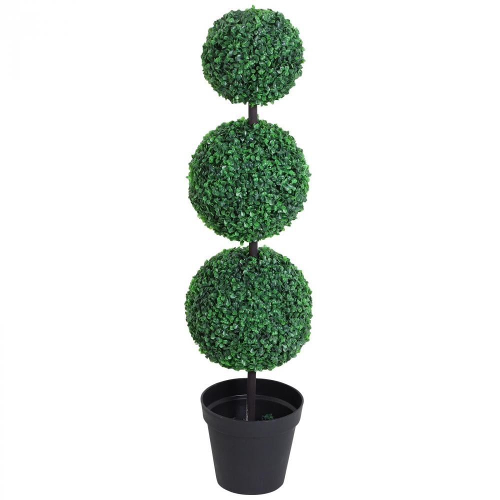Buis artificiel topiaire artificielle en forme de boules dim. Ø 30 x 112H  cm vert - Vase et plante artificielle - Objet décoratif - Décoration | GiFi