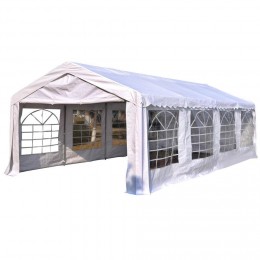 Tente barnum tonnelle de réception 8 x 4 x 2,8 m polyéthylène imperméable 8 fenêtres et acier galvanisé robuste blanc