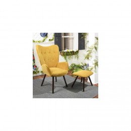 Chaise de loisirs en velours jaune avec pouf repose pied