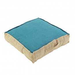 Coussin de sol 45x45x10 cm Belita coton jute turquoise