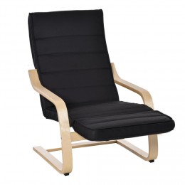 Fauteuil luxe confort et relaxation avec repose-pied réglable déhoussable 81 x 67 x 100 cm bois massif noir