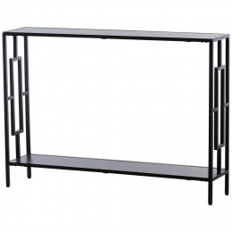 Console table d'appoint design industriel dim. 106L x 23l x 76H cm étagère acier noir panneaux particules bois gris