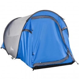 Tente pop up montage instantané - tente de camping 2 pers. - 1 porte + 2 fenêtres - dim. 2,2L x 1,08l x 1,1H m - fibre verre polyester bleu gris