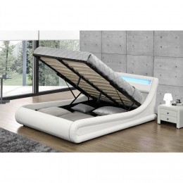 Structure de lit en simili blanc avec rangements et LED intégrées - 140x190 cm