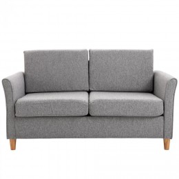 Canapé 2 places design scandinave dim. 141L x 65l x 78H cm pieds bois massif tissu lin gris chiné