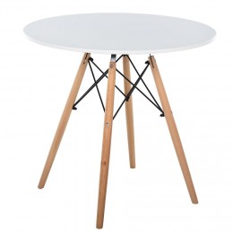 Table scandinave ronde de salle à manger cuisine blanc pieds en hêtre dim. 80L x 80l x 75H cm