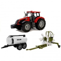 FARMER'S TALE Tracteur avec râteau faneur et citerne jouet - Rouge