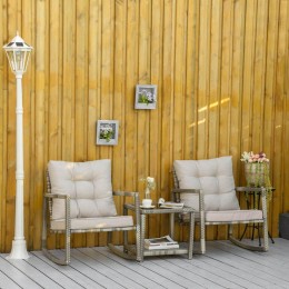 Ensemble de jardin 3 pièces 2 fauteuils à bascule table basse coussins inclus métal époxy résine tressée PE polyester gris