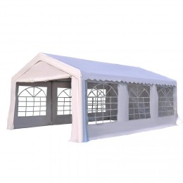 Tente barnum tonnelle de réception 6L x 4l x 2,8H m 6 fenêtres 2 portes acier galvanisé robuste PE imperméable blanc