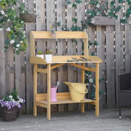 Table de rempotage jardinage - 2 étagères plateau tôle acier galvanisé avec rebord - bois sapin pré-huilé