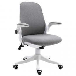 Chaise de bureau tissu lin hauteur réglable pivotante 360° accoudoirs relevables support lombaires réglable gris