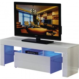 Meuble TV LED Borda - 130 x 34 x 45 cm - Blanc laqué