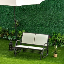 Banc à bascule de jardin 2 places design contemporain grand confort accoudoirs assise et dossier ergonomique acier textilène beige