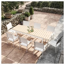 Table de jardin extensible aluminium blanc 180/240cm + 8 fauteuils empilables textilène - PALMA 8