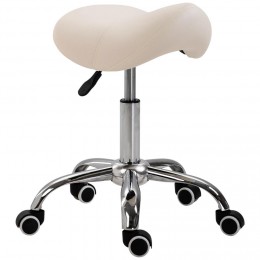 Tabouret de massage tabouret selle ergonomique pivotant 360° hauteur réglable revêtement synthétique beige chromé