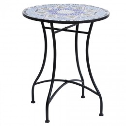 Table ronde pliable style fer forgé bistrot plateau mosaïque motif fleur métal époxy anticorrosion noir céramique