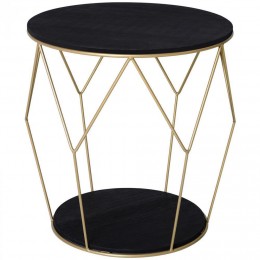 Table basse ronde design style art déco Ø 45 x 48H cm MDF noir métal doré