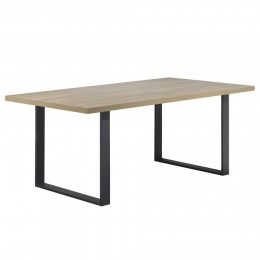 MACON Table de salle à manger plateau aspect chêne pieds noir180 cm
