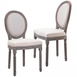 Lot de 2 chaises médaillon style Louis XVI bois massif patiné lin lavé écru