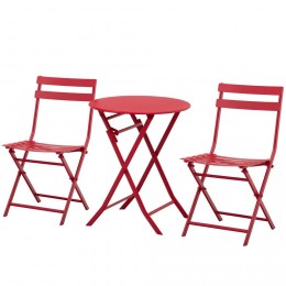 Salon de jardin bistro pliable - table ronde Ø 60 cm avec 2 chaises pliantes - métal thermolaqué rouge