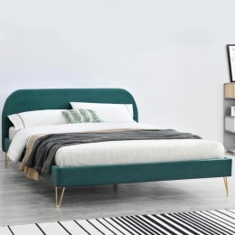 Cadre de lit en velours vert & pieds laiton 160x200 cm PHOENIX