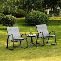 Ensemble de jardin 3 pièces 2 fauteuils à bascule table basse plateau verre trempé acier époxy textilène gris