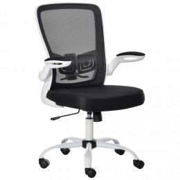 Chaise de bureau ergonomique hauteur réglable pivotante 360° accoudoirs relevables tissu maille bicolore noir blanc