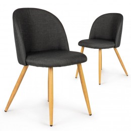 BEN Lot de 2 chaises grises en tissu scandinave pieds aspect bois