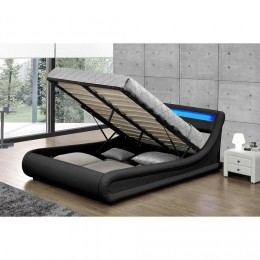 Structure de lit en simili noir avec rangements et LED intégrées - 160x200 cm