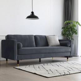 Canapé droit design vintage 3 places en velours gris foncé NALHA
