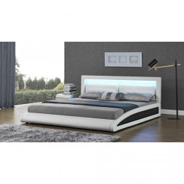 Cadre de lit en simili blanc avec LED intégrées - 160x200cm