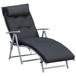 Bain de soleil pliable transat inclinable 7 positions chaise longue grand confort avec matelas + accoudoirs métal époxy textilène polyester noir