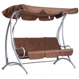 Balancelle balancoire fauteuil de jardin en acier 3 places charge max. 360kg chocolat