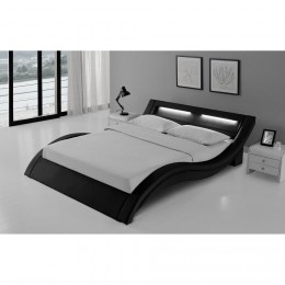 Cadre de lit en simili Noir avec LED intégrées 160x200cm