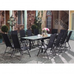 Ensemble de jardin 12 personnes en aluminium table extensible + 12 chaises en textilène