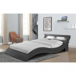 Cadre de lit en simili gris avec LED intégrées - 140x190cm