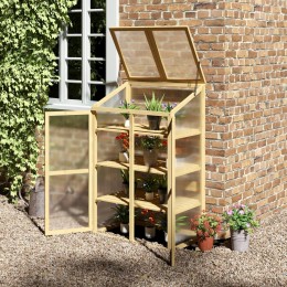 Mini serre de jardin en polycarbonate cadre en bois 3 étagères dim. 80L x 50l x 130H cm double porte toit ouvrant bois de sapin autoclave