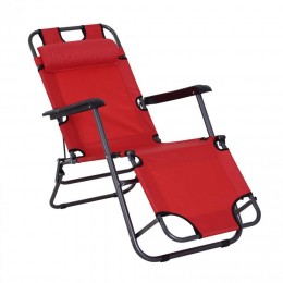 Chaise longue transat 2 en 1 pliant inclinable multiposition rouge