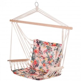 Chaise suspendue hamac de voyage respirant portable dim. 100L x 49l x 106H cm coton macramé polyester rose pâle motif à fleurs