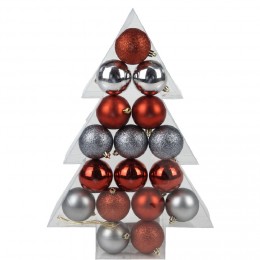 Boule de Noël rouge gris brillant mat x17