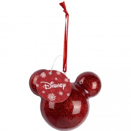 Boule de Noël Disney tête de Mickey rouge pailletée